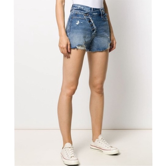 FRAME Asymmetrical High Waist Denim Jean Shorts size 27